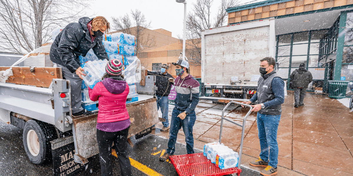 Lafayette, CO USA- December 31, 2021. Volunteer's helping out the Red Cross at the YMCA after the Marshall Fire ripped through Louisville and Superior, CO